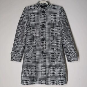 Alex Marie Women's Houndstooth Long Coat Size 6 Black White Button Front